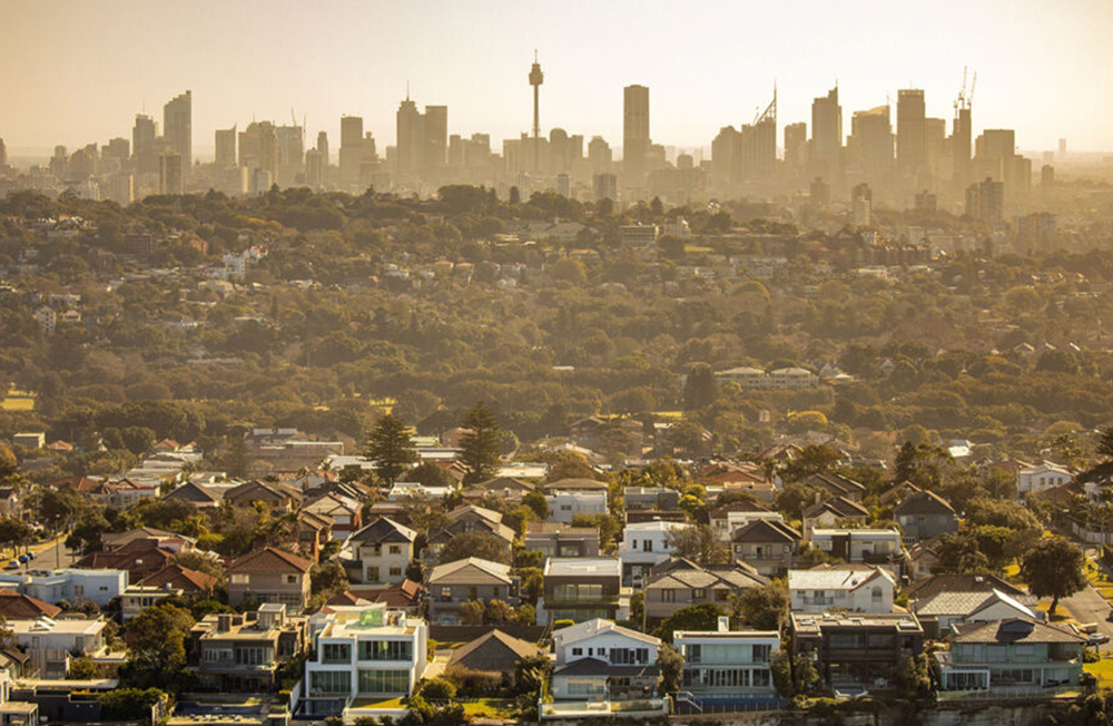 View of hot suburb and city