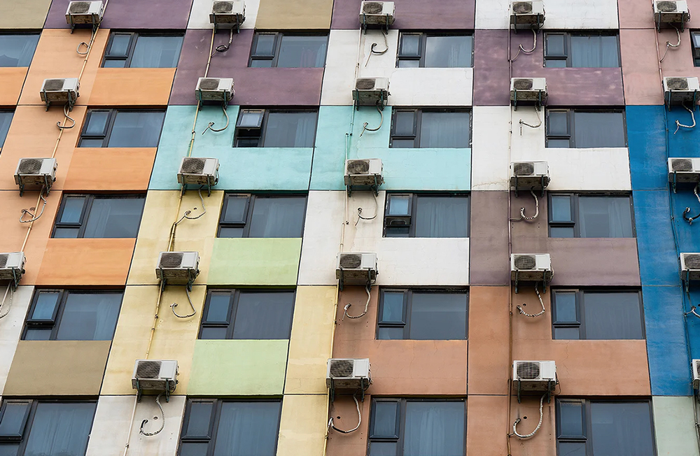 Building facade with air conditioning units