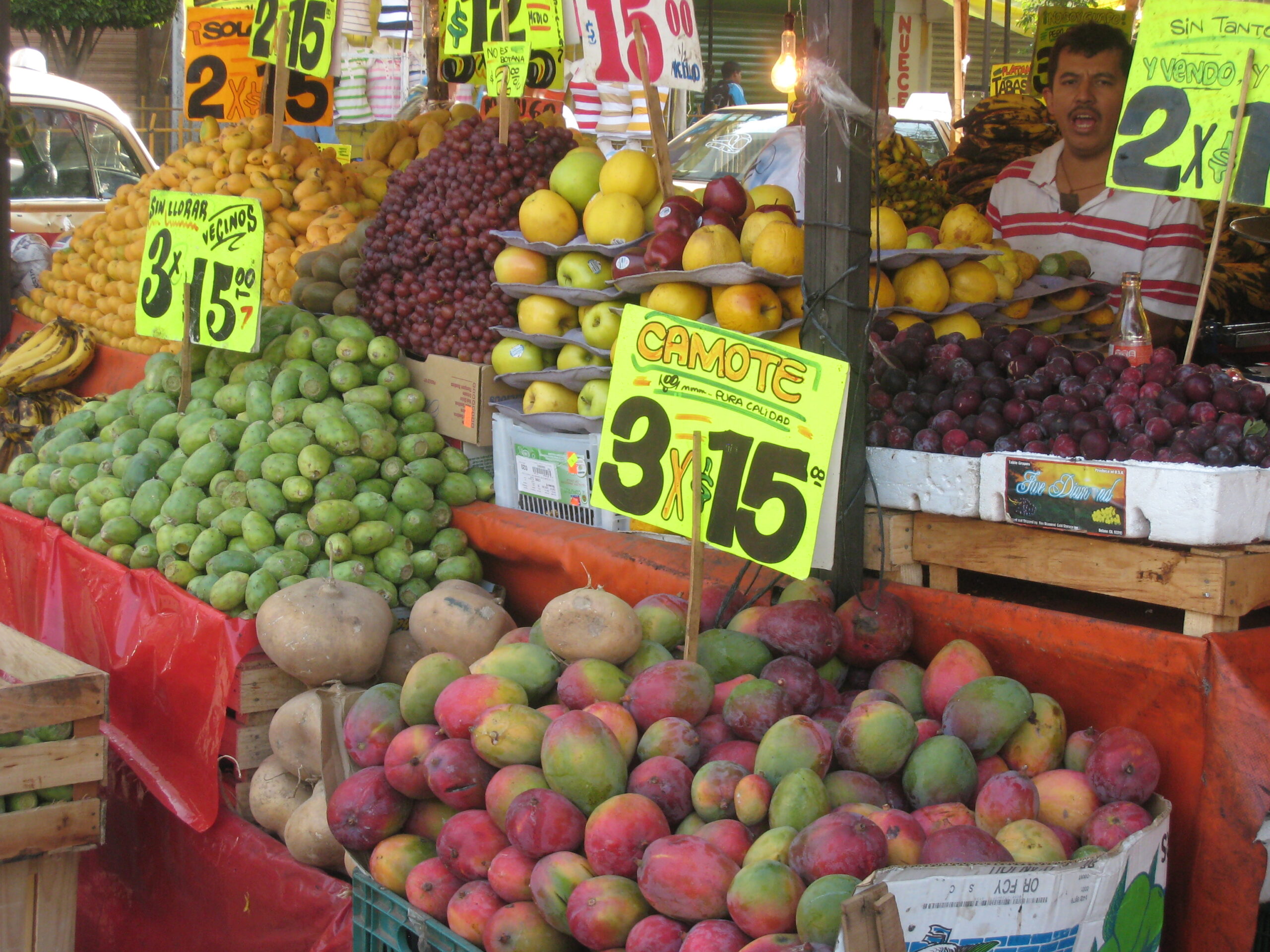 A fruit stall in a market.