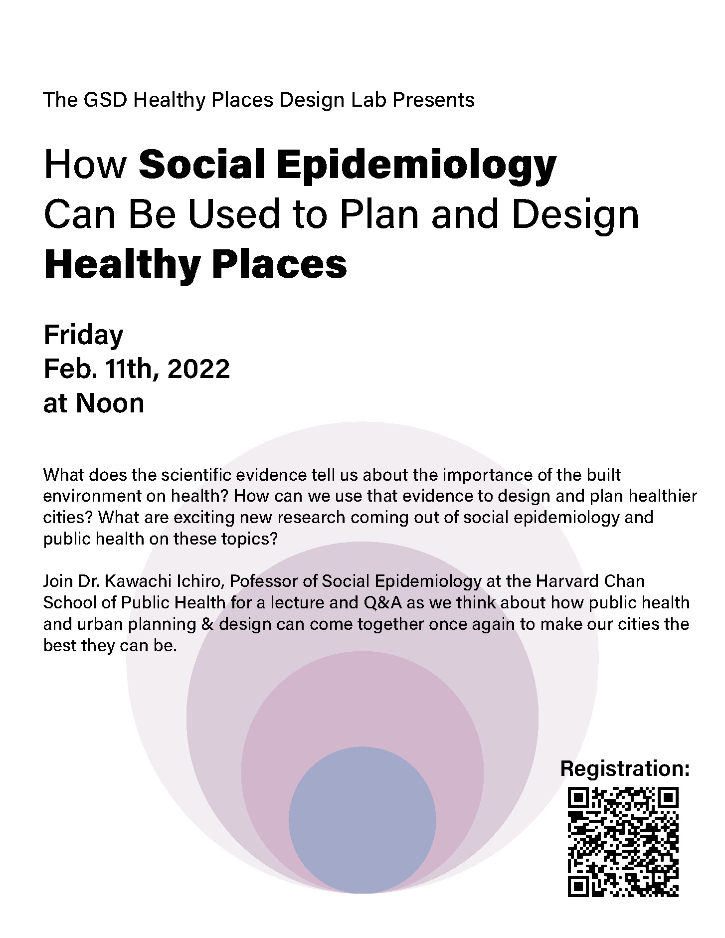 Poster for the "How Social Epidemiology Can Be Used to Plan and Design Healthy Places" event.