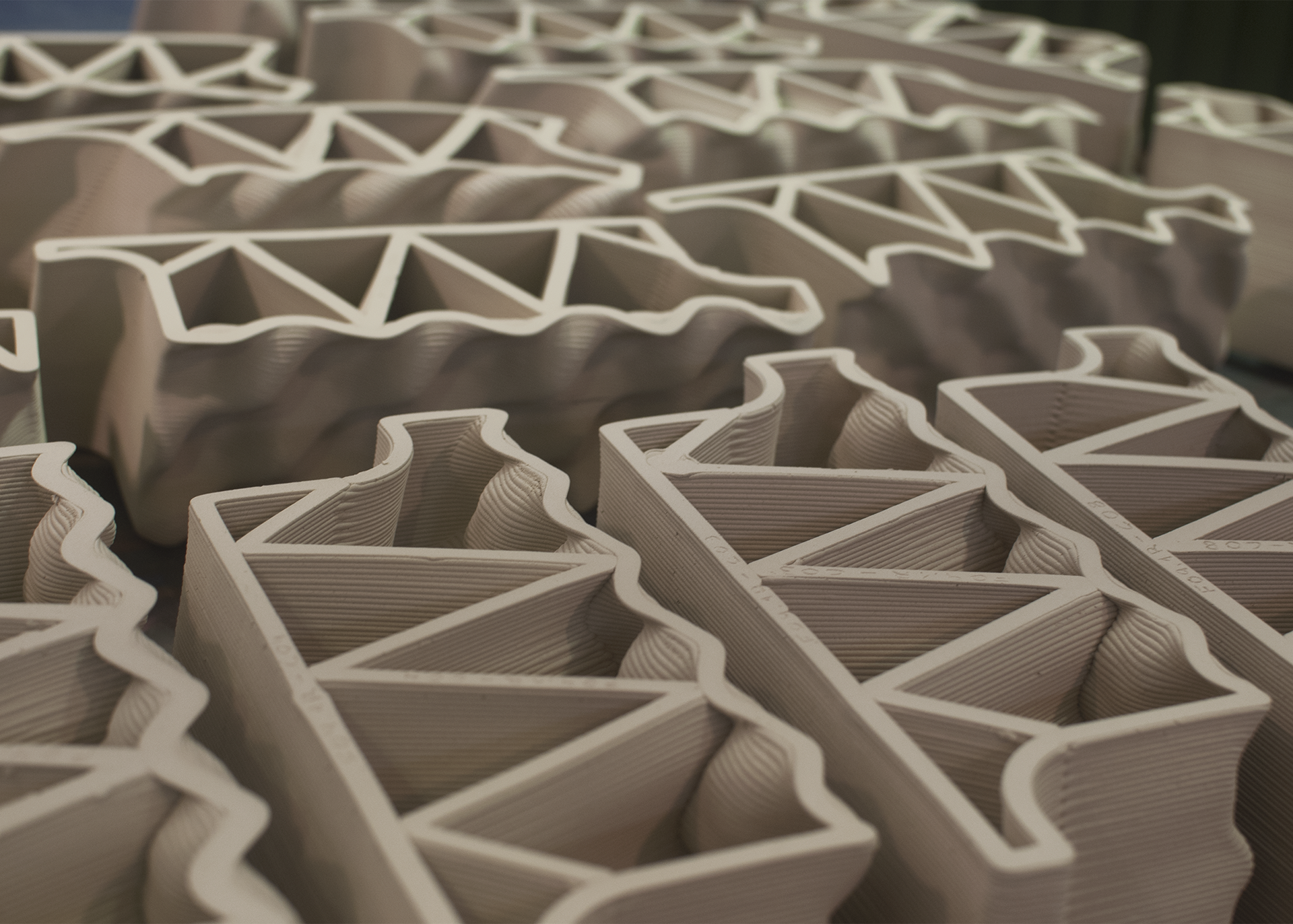 Detailed view of an array of printed bricks