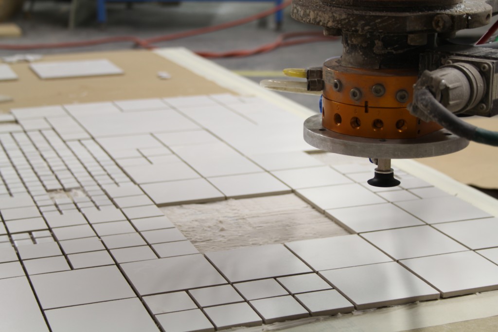 Photo of highly complex tile patterns being digitally fabricated