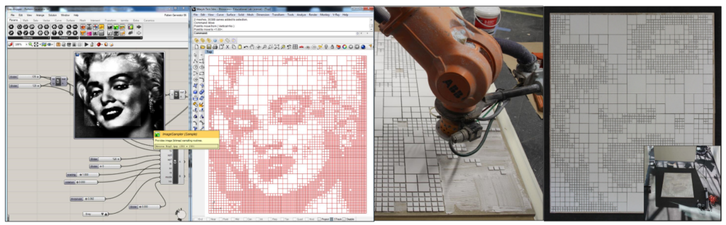 Workflow images of the robotic tile placement process