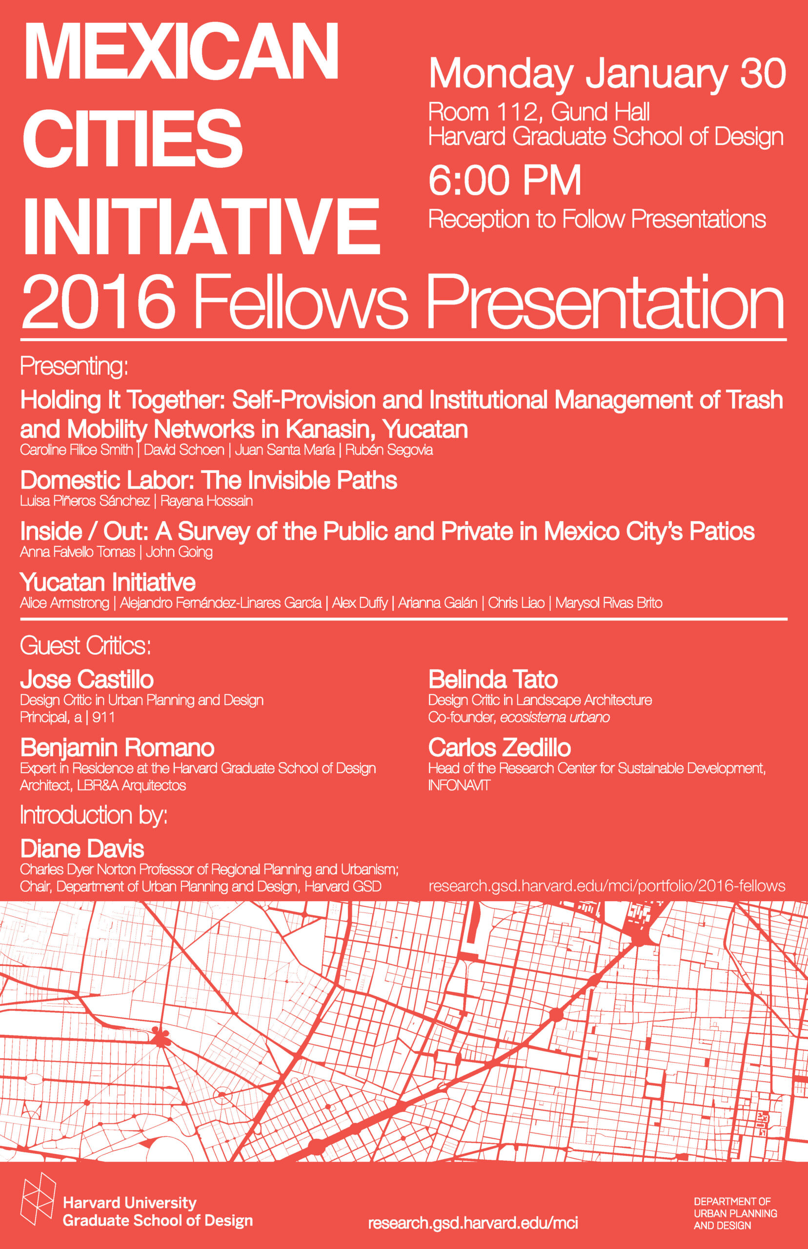 Promotional poster for MCI 2016 Fellows Presentation with a map of Mexico City underneath