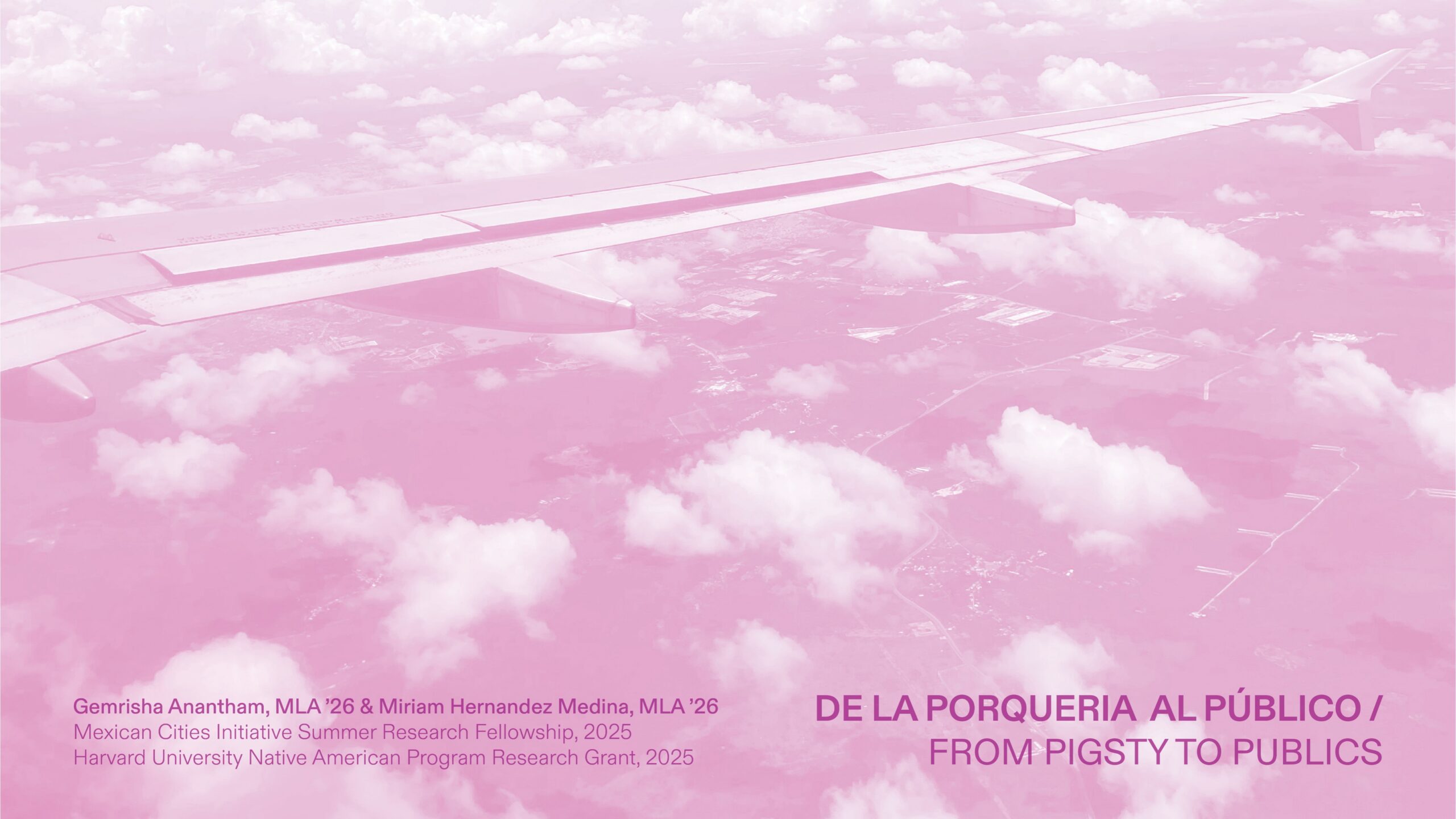Pink-toned photo of clouds with overlaid text