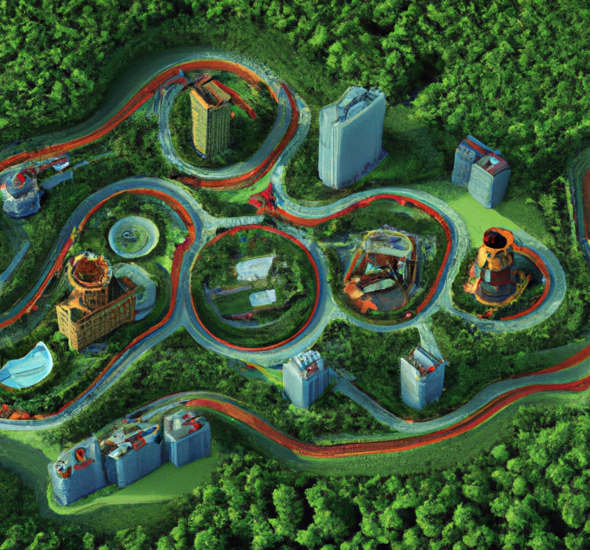 A generated image of an abstract city with roads