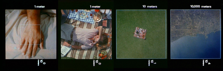 four photos of a picnic at different scales