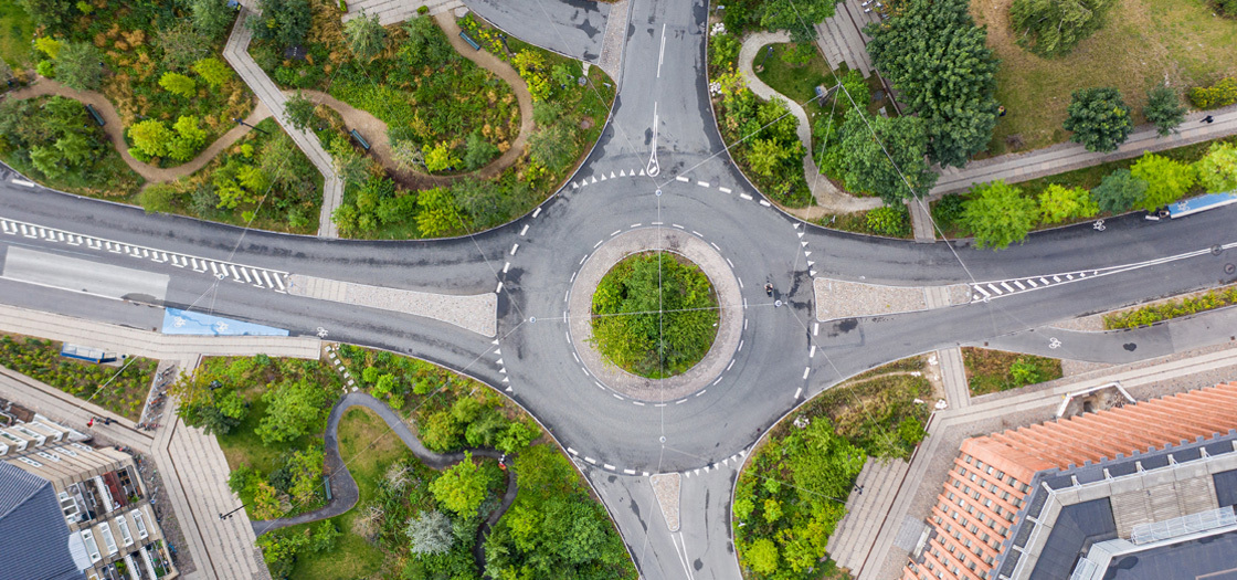 aerial view of a round about