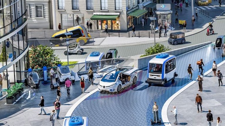 a rendered image of electric vehicles