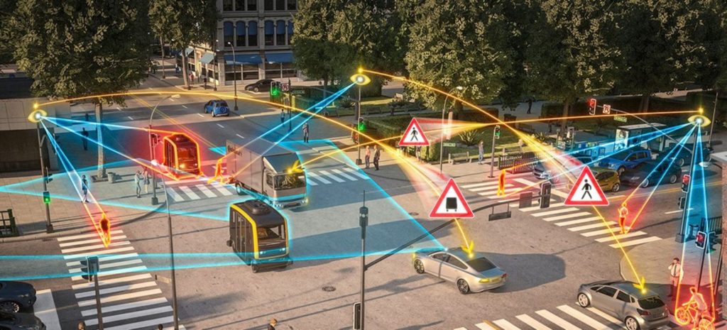 an image of an intersection with cars